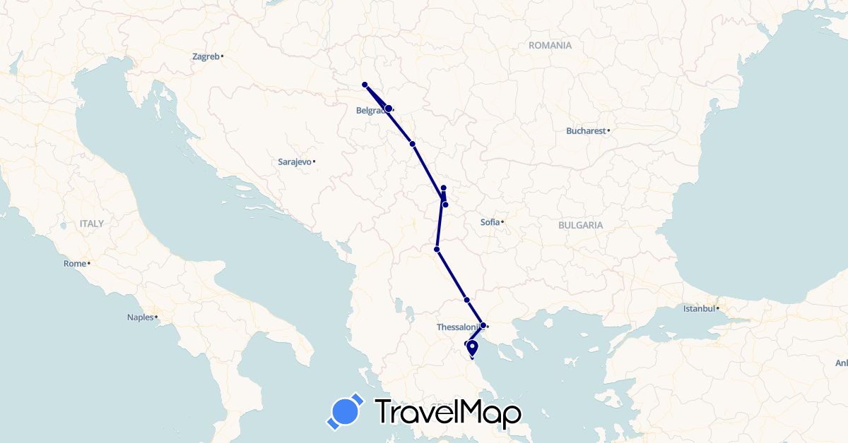 TravelMap itinerary: driving in Greece, Macedonia, Serbia (Europe)